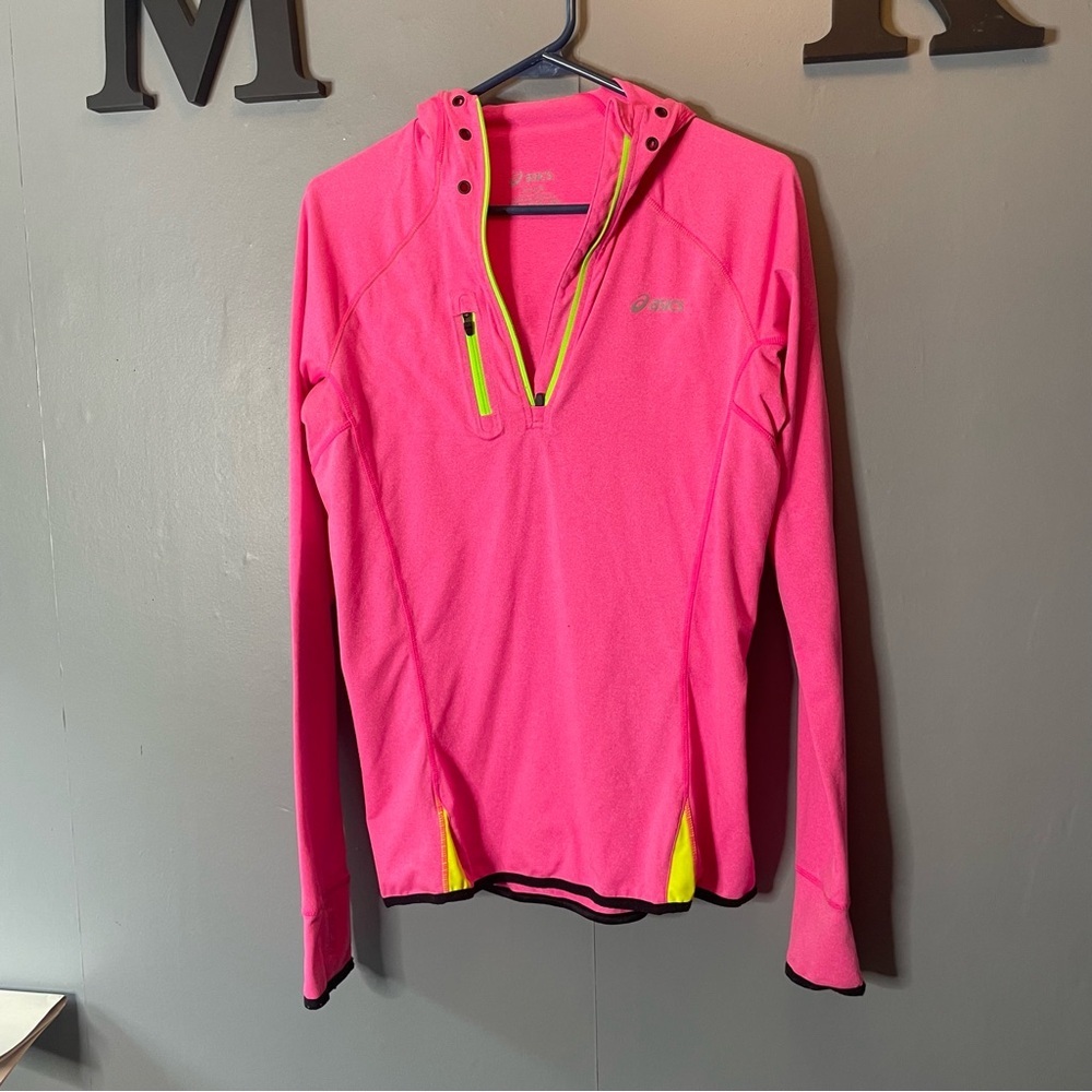 ASICS Neon Pink Athletic 1/4 zip Pullover size medium
